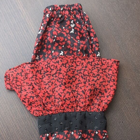 Michael Kors Chiffon Red and Black Floral Mixed Pattern Long Sleeve Dress Size M - Picture 3 of 16